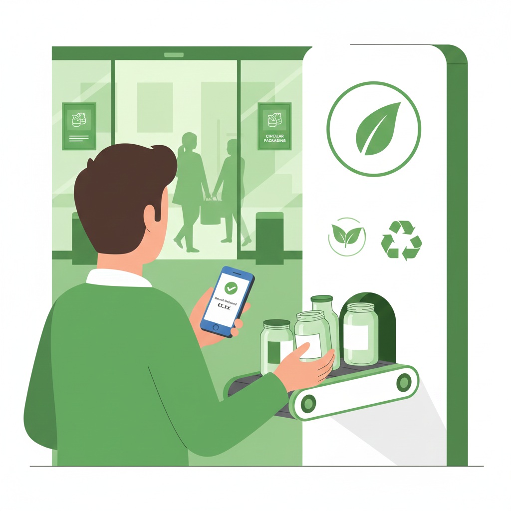 Customer returning VracLoop containers to return station for deposit refund